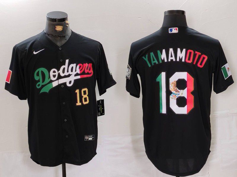 Men Los Angeles Dodgers #18 Yamamoto Black Fashion Nike Game MLB Jersey style 7011
